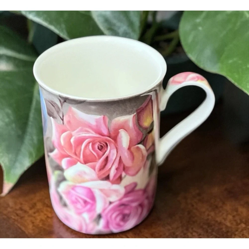 Stechcol Gracie Bone China Floral Pink Rose Coffee Mug Tea Cup 10 oz Flowers VTG